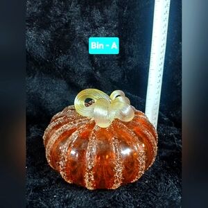 Glass Pumpkin Home Accent in Orange and Gold